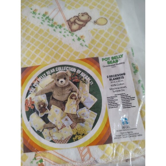 Nip VTG RIEGEL TEDDY BEAR Baby Blanket Bears Pot Belly Receiving Blanket - Picture 2 of 4
